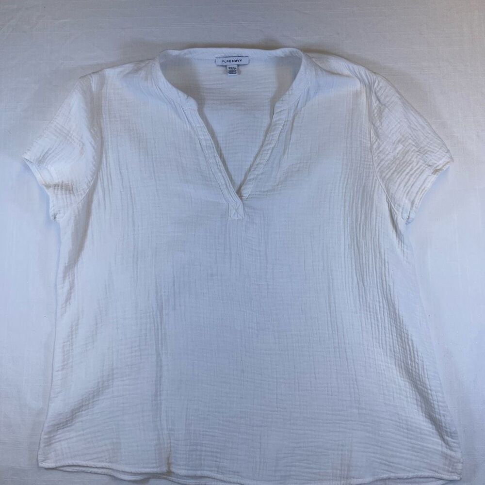 PURE NAVY Cotton Cap Sleeve V-Neck Top Womens XL